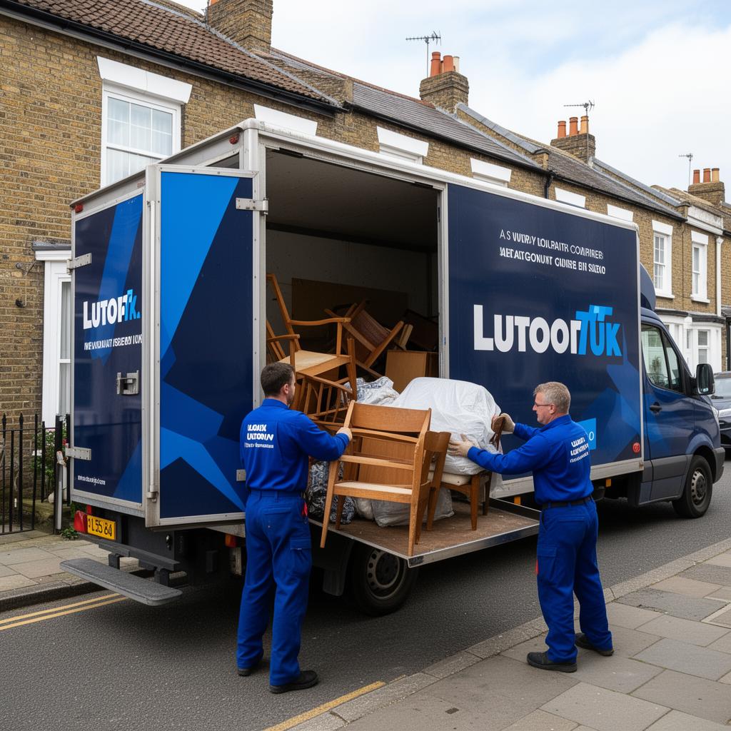 Rapid Waste Removal team loading a van outside a UK terraced house